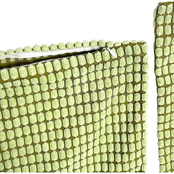 Two 20x20 Throw Pillow Cushion Cover MCM Atomic Green Velvet Textured Geometric - Picture 5 of 9